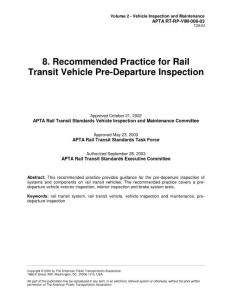 Volume 2.8 RT-RP-VIM-008-03 Recommended Practice for Rail Transit Vehicle Pre-Departure Inspection