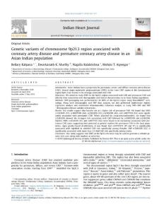 genetic variants of chromosome 9p21.3 region associated with coronary artery disease and premature coronary artery disease in an asian indian population