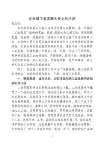 在全县工业经济工作会议上的讲话稿