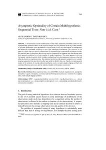 Asymptotic (1998)Optimality of Certain Multihypothesis