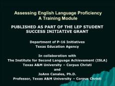 ESL Certification Summer Institute Assessing English Language ...