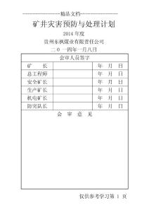 东枫煤业灾害预防与处理计划