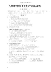 2017年山東省聊城市中考化學試題及答案清晰潔凈版