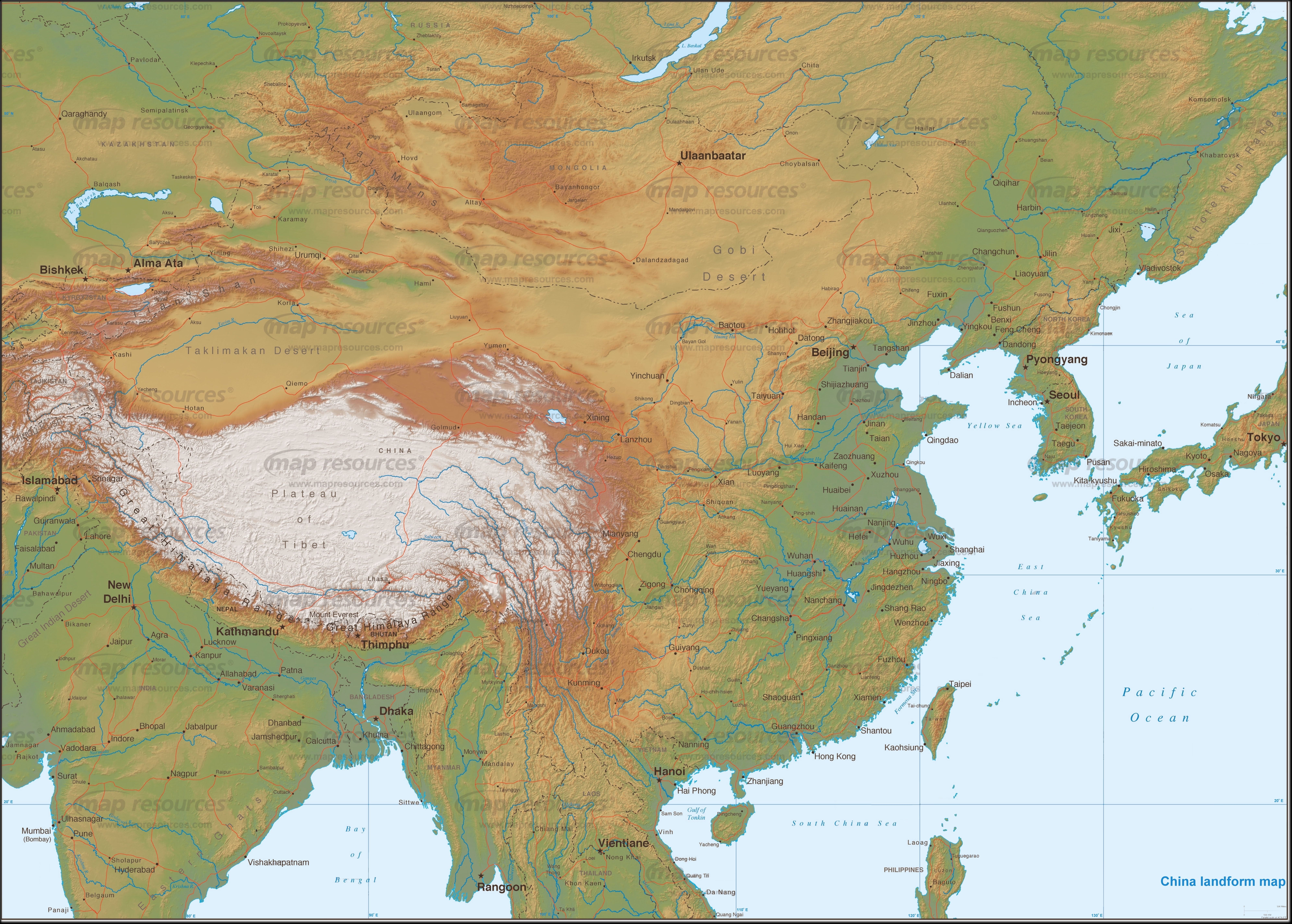 中国地形图(高清英文版)