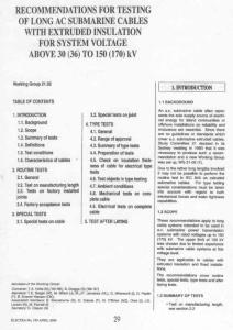 CIGRE Electra 189 recommendations for testing of summarine cables