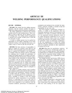 ARTICLE III - WELDING PERFORMANCE QUALIFICATIONS