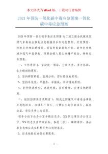 2021年预防一氧化碳中毒应急预案一氧化碳中毒应急预案