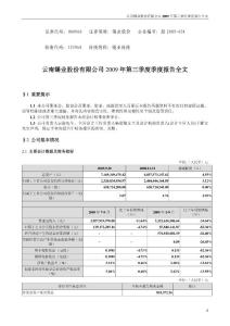 云南锡业股份有限公司2009年第三季度季度报告全文