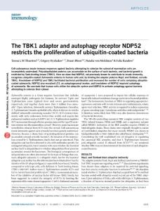The TBK1 adaptor and autophagy receptor NDP52 restricts the proliferation of ubiquitin-coated bacteria
