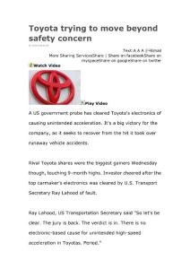 Toyota trying to move beyond safety concern