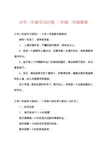 小学二年级学习计划_二年级二年级教案