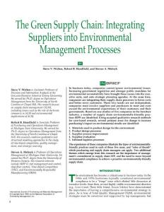 The Green Supply Chain Integrating Suppliers into Environmental Management Processes