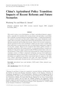 China s Agricultural Policy Transition Impacts of Recent Reforms and Future Scenarios