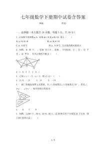 七年級數學下冊期中試卷含答案