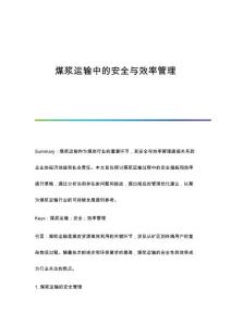 煤浆运输中的安全与效率管理
