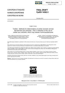 FprEN 14362-3-2012《紡織品－從偶氮染料中分解出的某些芳香胺測定方法 第3部分：可分解出4-氨基偶氮苯的偶氮染料檢測方法》