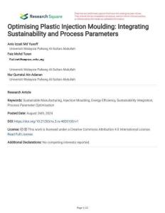 Optimising Plastic Injection Moulding Integrating Sustainability and Process Parameters