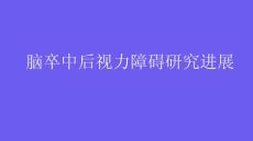 脑卒中后视力障碍研究进展2025