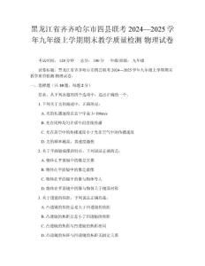 黑龍江省齊齊哈爾市四縣聯考2024—2025學年九年級上學期期末教學質量檢測物理試卷