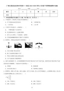 广西壮族自治区梧州市第十一名校2023-2024学年八年级下学期物理期中试题（含答案）
