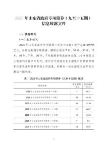 2025年山东省政府专项债券（九至十五期）信息披露文件