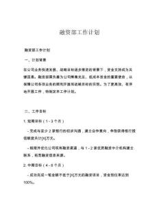 融资部工作计划
