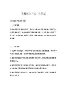 农村医生下沉工作计划
