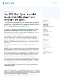 【巴克莱-2025研究报告】5月ISM：短周期工业似乎正缓慢好转