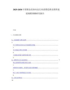 2025-2030中国塑身美体内衣行业消费趋势及销售渠道规模预测研究报告