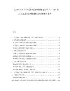 2025-2030年中国移动互联网服务提供商（sp）行业发展前景分析及供需形势评估报告