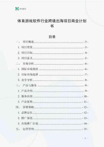 体育游戏软件行业跨境出海项目商业计划书