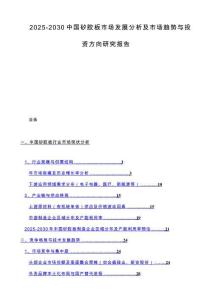 2025-2030中国矽胶板市场发展分析及市场趋势与投资方向研究报告