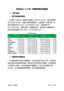 甘化科工2025年一季度財務狀況報告