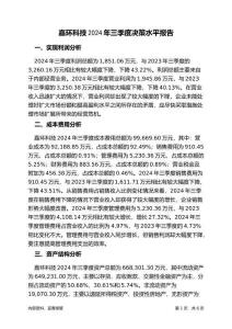 嘉環(huán)科技2024年三季度決策水平分析報(bào)告