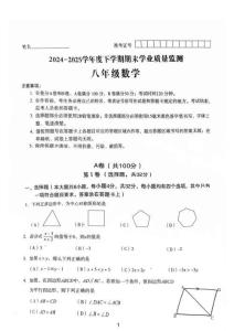 四川省成都市高新区2024-2025学年八年级下学期期末考试数学试卷