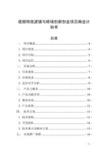 視頻特效濾鏡與轉場創新創業項目商業計劃書