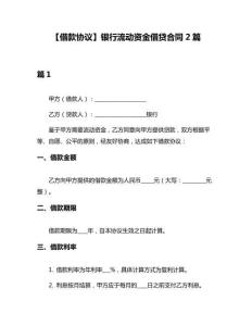 【借款協(xié)議】銀行流動(dòng)資金借貸合同2篇