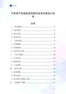 汽車(chē)排氣系統(tǒng)改裝創(chuàng)新創(chuàng)業(yè)項(xiàng)目商業(yè)計(jì)劃書(shū)
