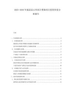 2025-2030年液晶顯示單面計費器項目投資價值分析報告
