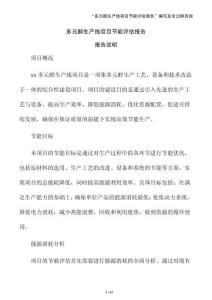 多元醇生產(chǎn)線項目節(jié)能評估報告