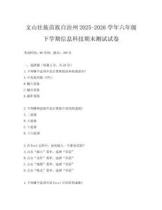 文山壯族苗族自治州2025-2026學年六年級下學期信息科技期末測試試卷