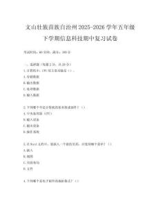 文山壯族苗族自治州2025-2026學年五年級下學期信息科技期中復習試卷