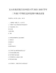 文山壯族苗族自治州某小學(xué)2025-2026學(xué)年二年級下學(xué)期信息科技期中測試試卷