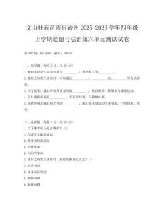 文山壯族苗族自治州2025-2026學(xué)年四年級上學(xué)期道德與法治第六單元測試試卷
