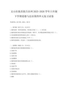 文山壯族苗族自治州2025-2026學年六年級下學期道德與法治第四單元復習試卷
