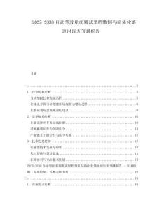 2025-2030自動(dòng)駕駛系統(tǒng)測(cè)試?yán)锍虜?shù)據(jù)與商業(yè)化落地時(shí)間表預(yù)測(cè)報(bào)告