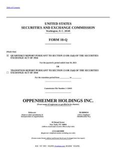 【SEC-2025行業(yè)研究報(bào)告】Form 10-Q OPPENHEIMER HOLDINGS INC