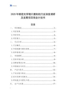 2025年精密光學鏡片磨削機行業深度調研及發展項目商業計劃書