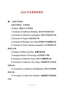 2025年全美高校排名