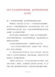 2025年企業(yè)網(wǎng)絡(luò)營銷難題：怎樣利用網(wǎng)絡(luò)這把雙刃劍-